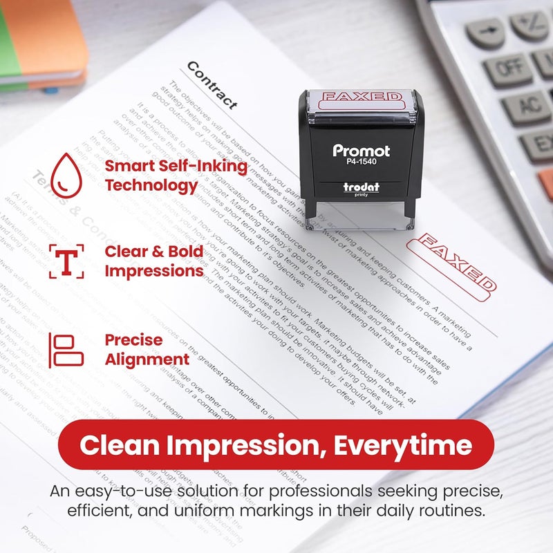 Promot Faxed Self Inking Rubber Stamp - Refillable Faxed Stamper - Business, Bookkeeping, Ordering, Accounting, Work, Office Stamps - Red Ink - Image 3